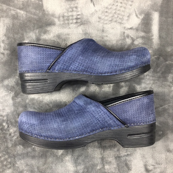 blue suede clogs